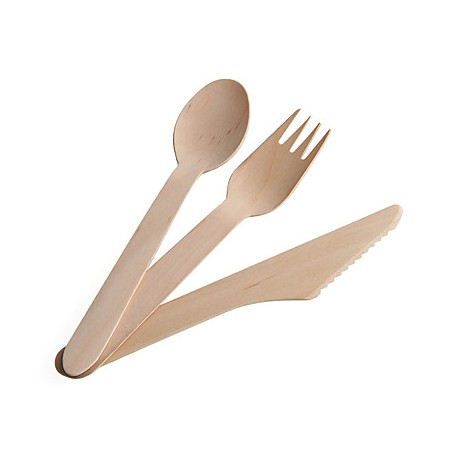 Sæt af træbestik -1 kniv, 1 gaffel, 1 ske og 1 teske
