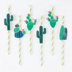 Stribede sugerør i lime grøn med kaktus fra franske My Little Day