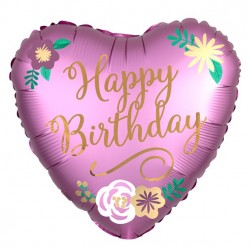 Lyserød Happy Birthday Hjerte Folie Ballon
