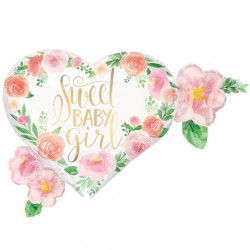 Hjerte Sweet Baby Girl Blomster Folieballon