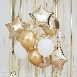Guld og hvid ballon buket fra GingerRay