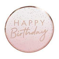 Lyserøde Happy Birthday tallerkner fra Gingerray